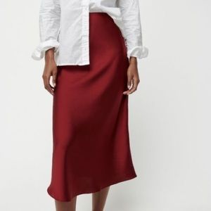 J. Crew Pull-on Satin Slip Skirt in Burgundy XS